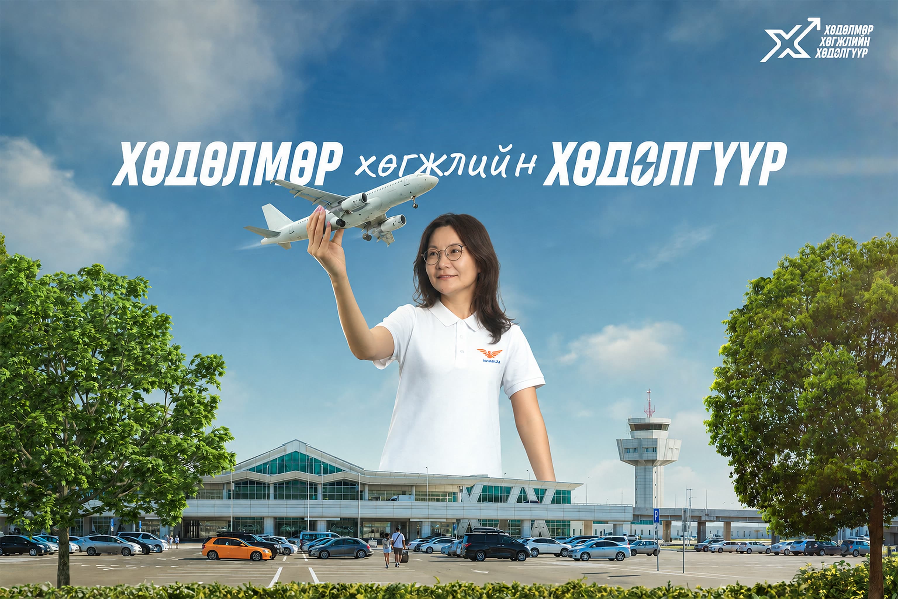 Шунхлайн ажилтан нисэх буудлын дэргэд онгоцыг алган дээрээ тэнцвэрлүүлж байна
